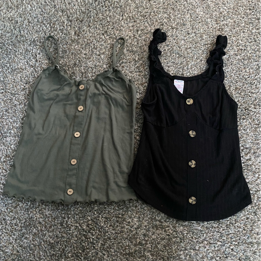 No Boundaries Olive Green and Black Ribbed Tops